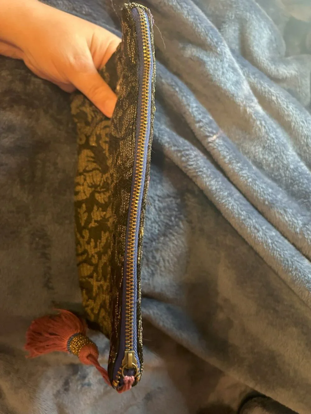 Anthroplogie Miss Albright Beaded Clutch Bag Zip close with Tassle